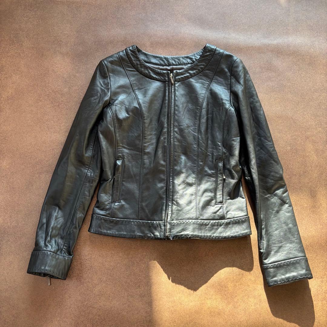 新品 UNTITLED アンタイトル レザージャケット ラム ノーカラー 黒