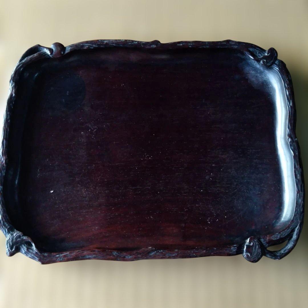 古道具 アンティーク 　木製　お盆　　くり抜き盆　天然木　骨董