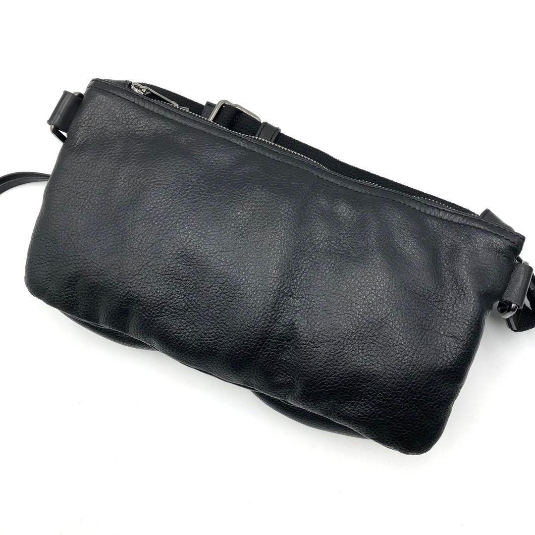 極美品 D&G ドルガバ ボディバッグ ロゴ プレート オールレザー ブラック