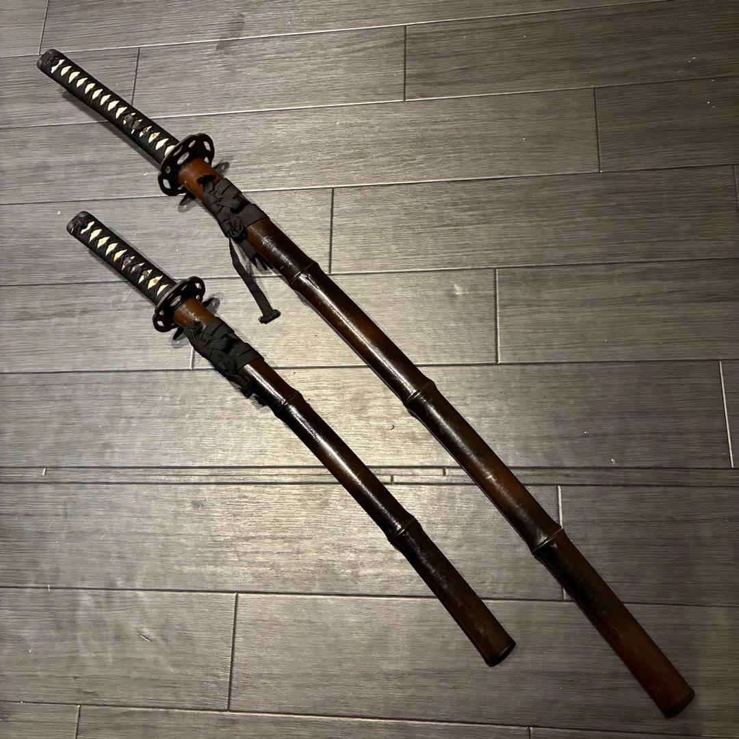 希少品　竹鞘　大小セット　竹筒拵　高級模造刀　居合刀　竹鞘太刀　2本セット