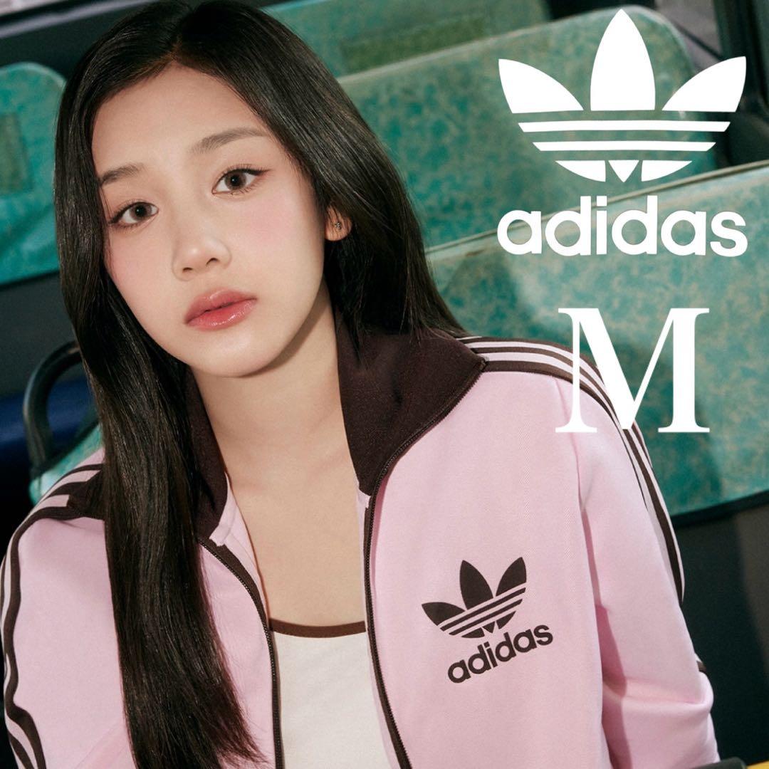 新品M⭐️韓国限定 adidas トラックジャケット 刺繍ロゴ ピンク×ブラウン