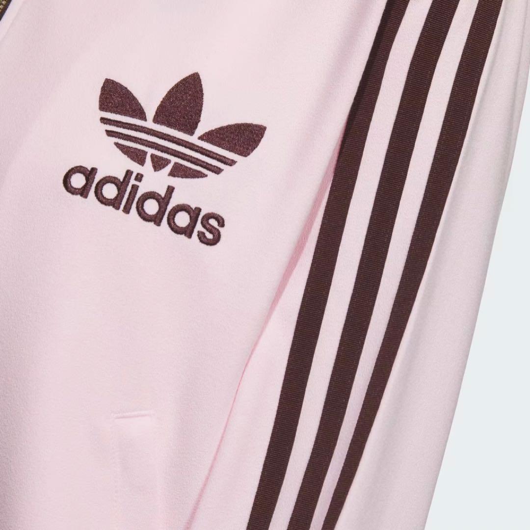 新品M⭐️韓国限定 adidas トラックジャケット 刺繍ロゴ ピンク×ブラウン