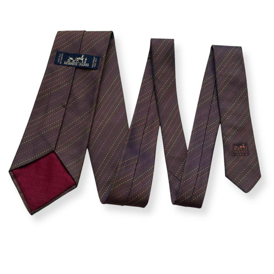 良品✨HERMES ネクタイ　エルメス　ブラウン　レジメンタル　秋冬　【B】