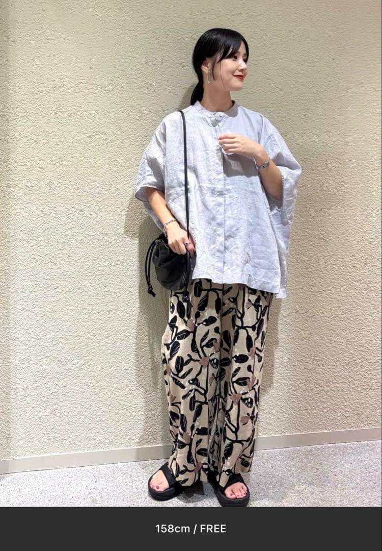 かぐれ　リネンスクエアケープシャツ　ブラック