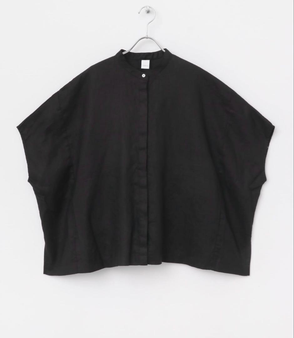 かぐれ　リネンスクエアケープシャツ　ブラック