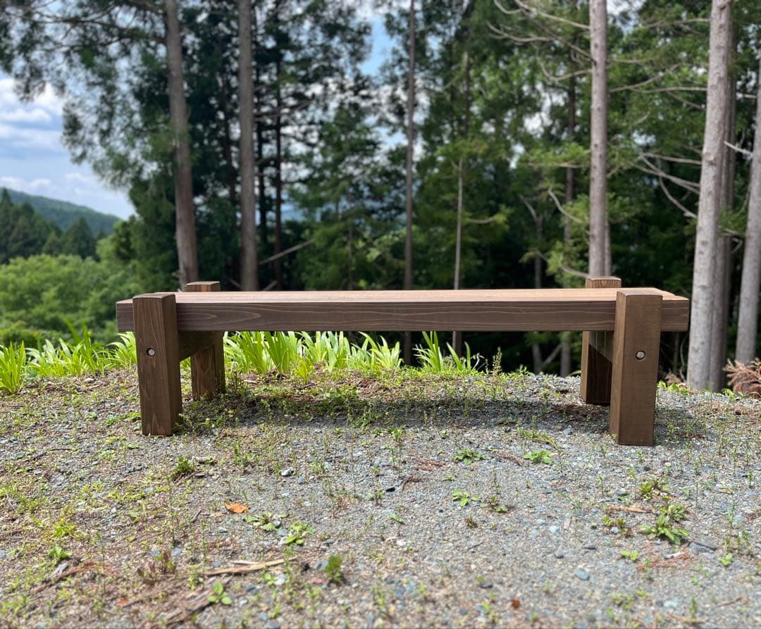 どっしり無垢の140cmフラワーガーデンベンチ 庭 木製