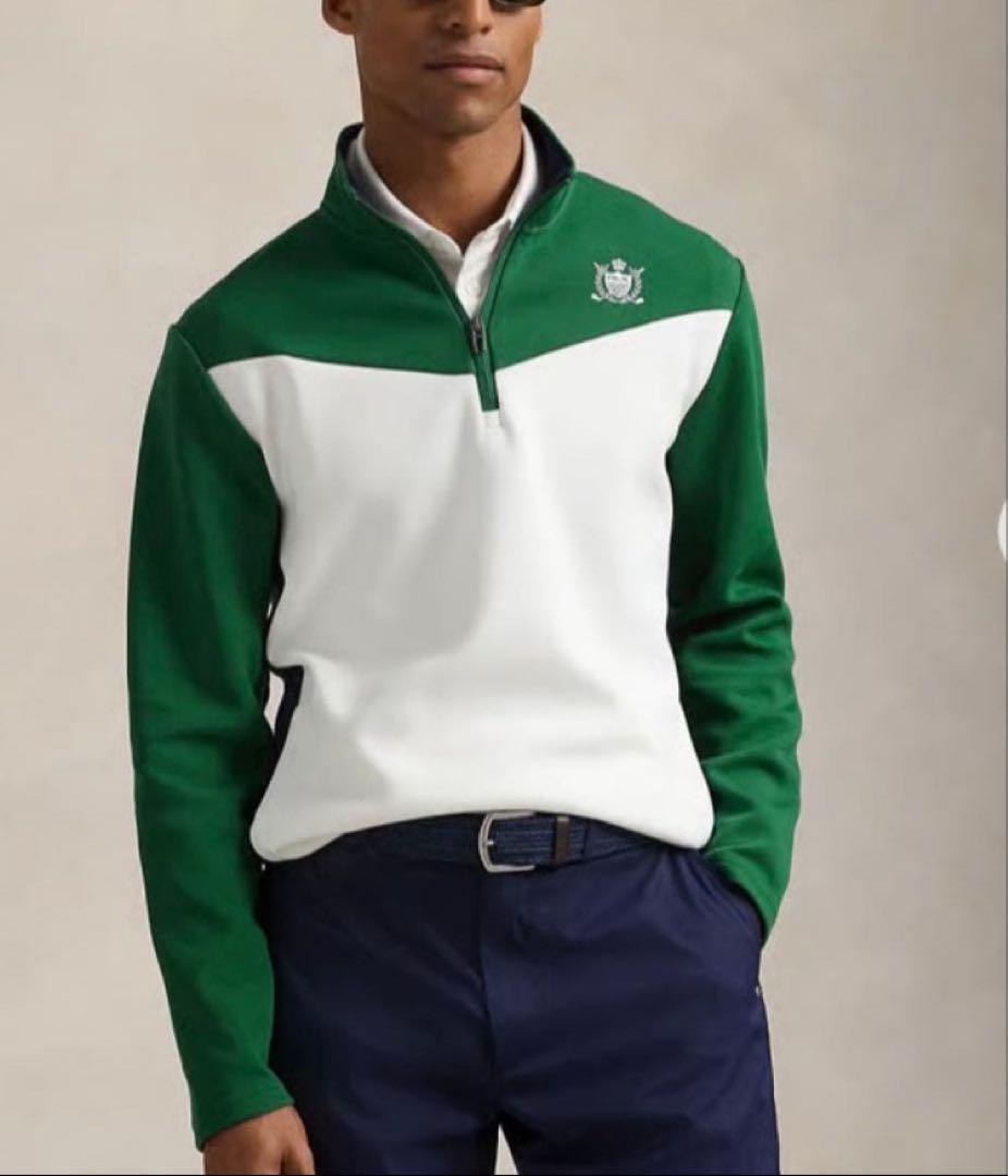 RLX ゴルフ ブロックダブルニット プルオーバー フルジップ ジャケット L