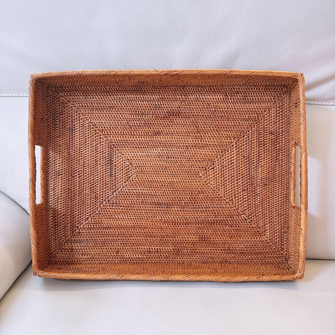 【新品】アタ 持ち手付きバスケット 長方形 スクエア トレー トレイ バリ島雑貨