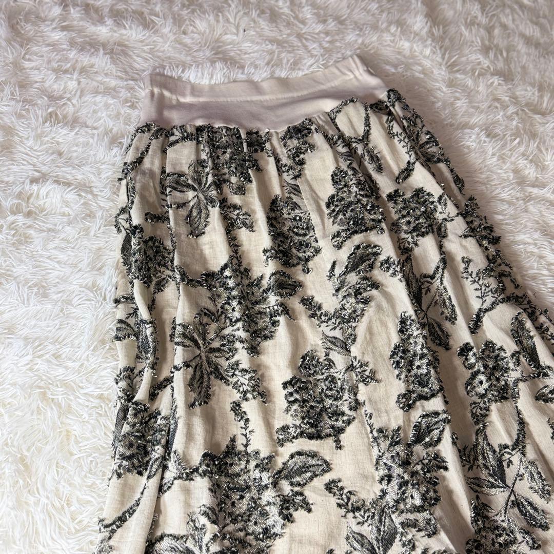 BEARDSLEY ビアズリー フリンジカットジャガード スカートパンツ花柄 F