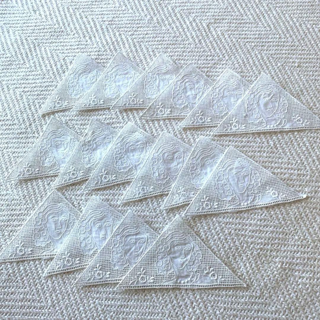 アンティークコットン レース刺繍 女性 三角パーツ マーガブ 16枚