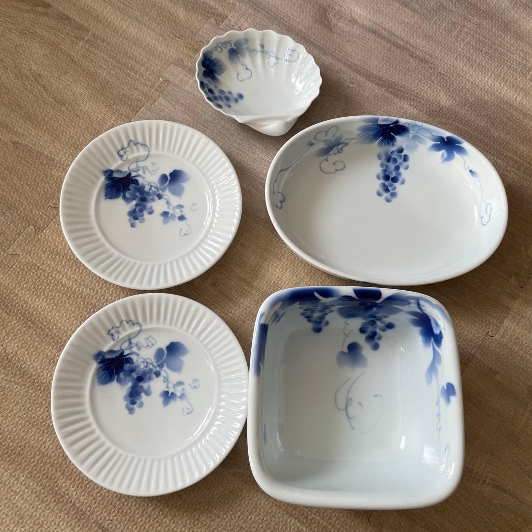 深川製磁 ブルーワイナリー和皿2枚　パスタ皿　角鉢　貝型皿　セット