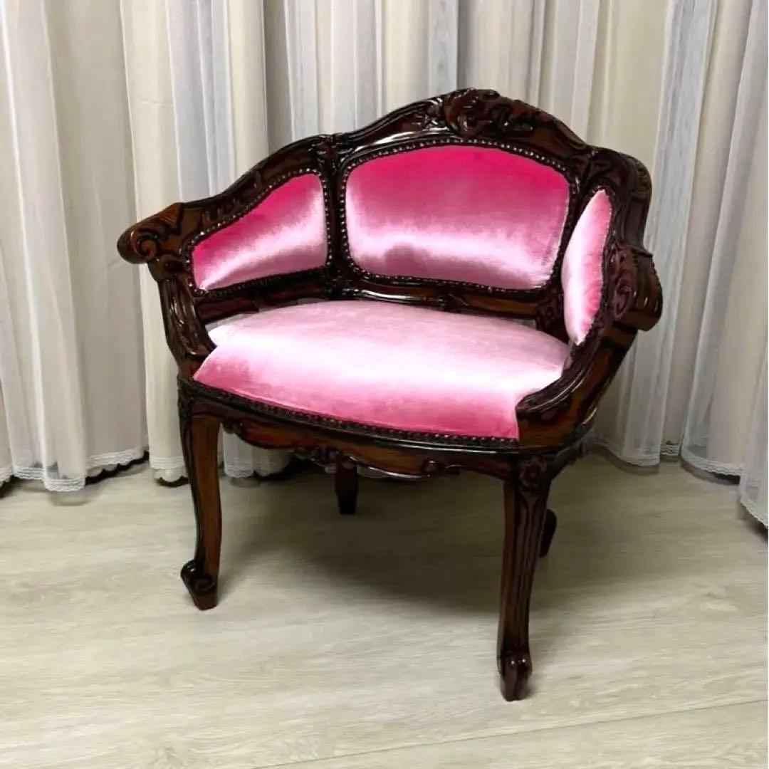 マホガニー材使用 ベネシア 1人掛けソファ ベロアピンク