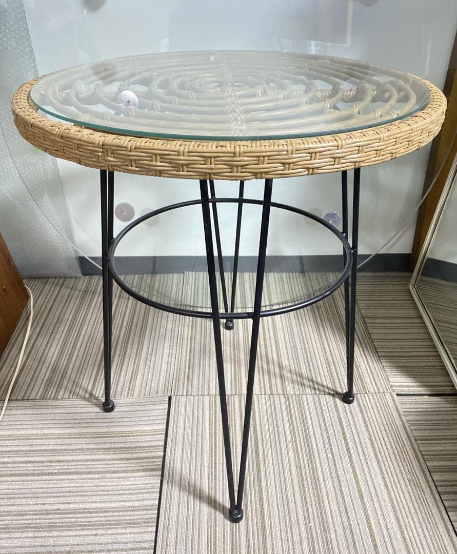 TOHMA リゾネア カフェテーブル サイドテーブル ラタン調・丸型・ガラス