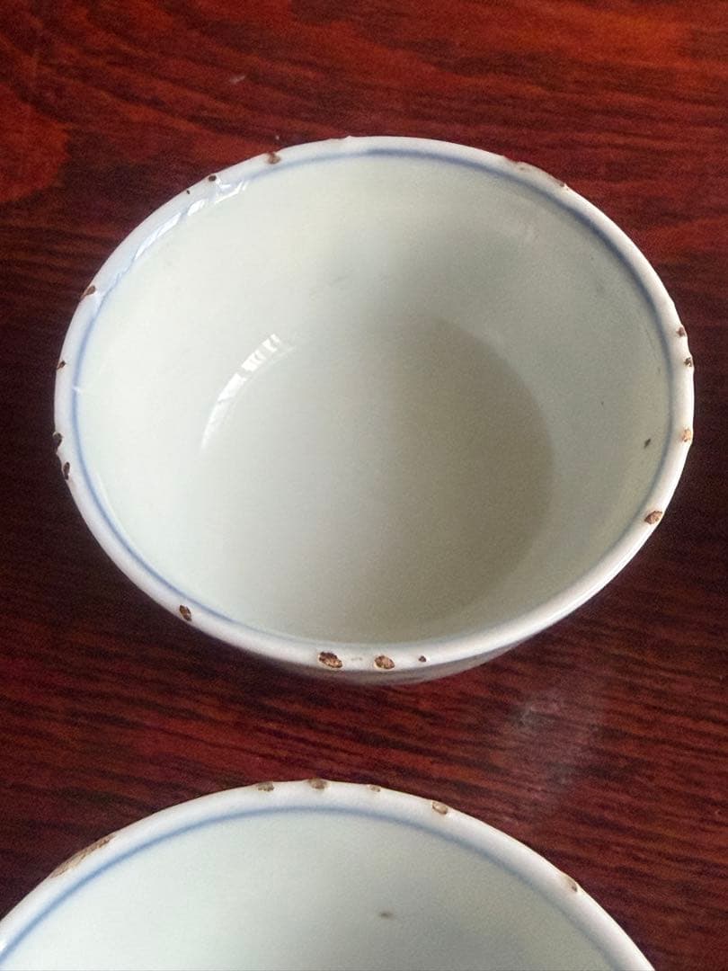 古染付 煎茶器 蝶 花 虫喰い 4客