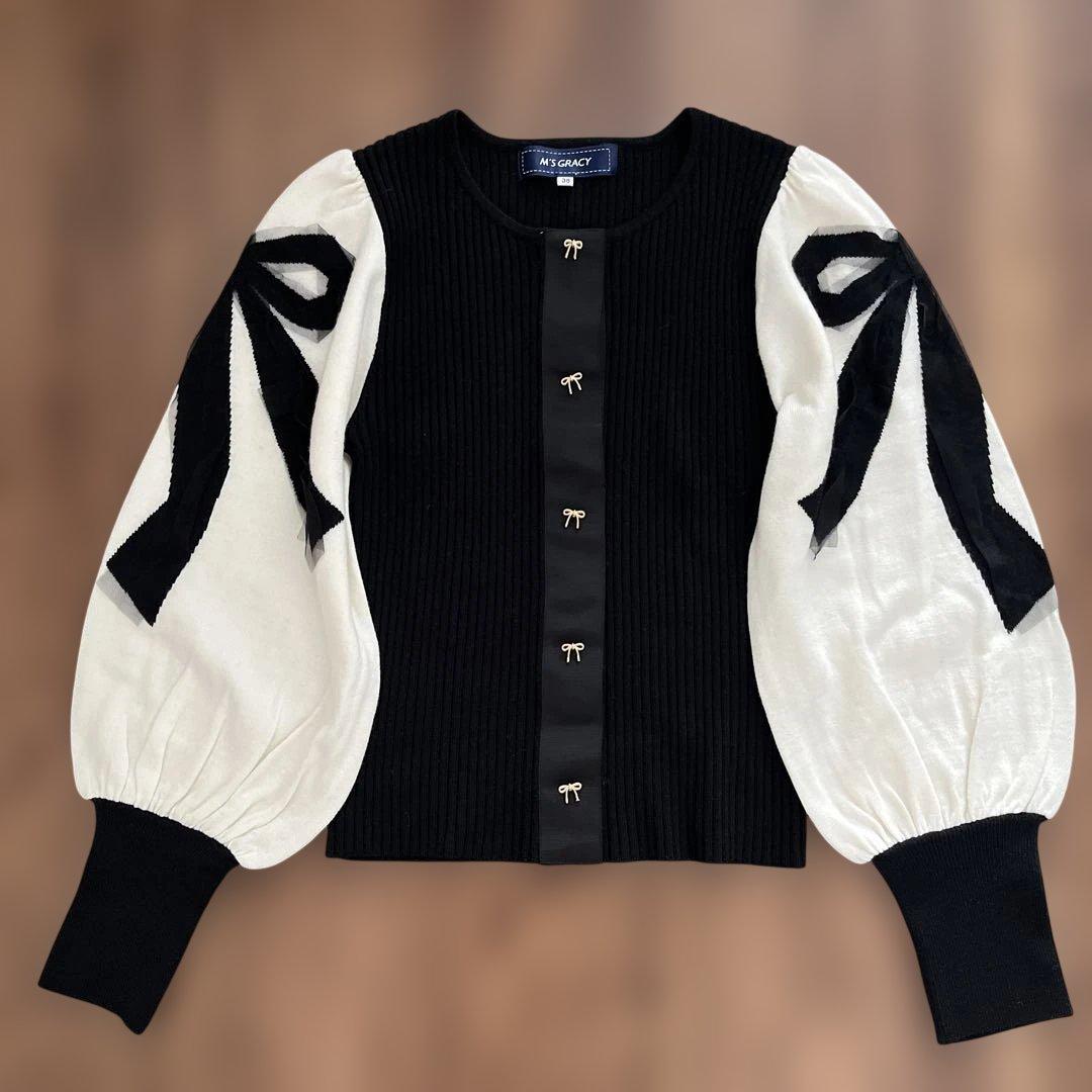 エムズグレイシー　2024新作❗️カタログ　リボンモチーフニット 38 ブラック