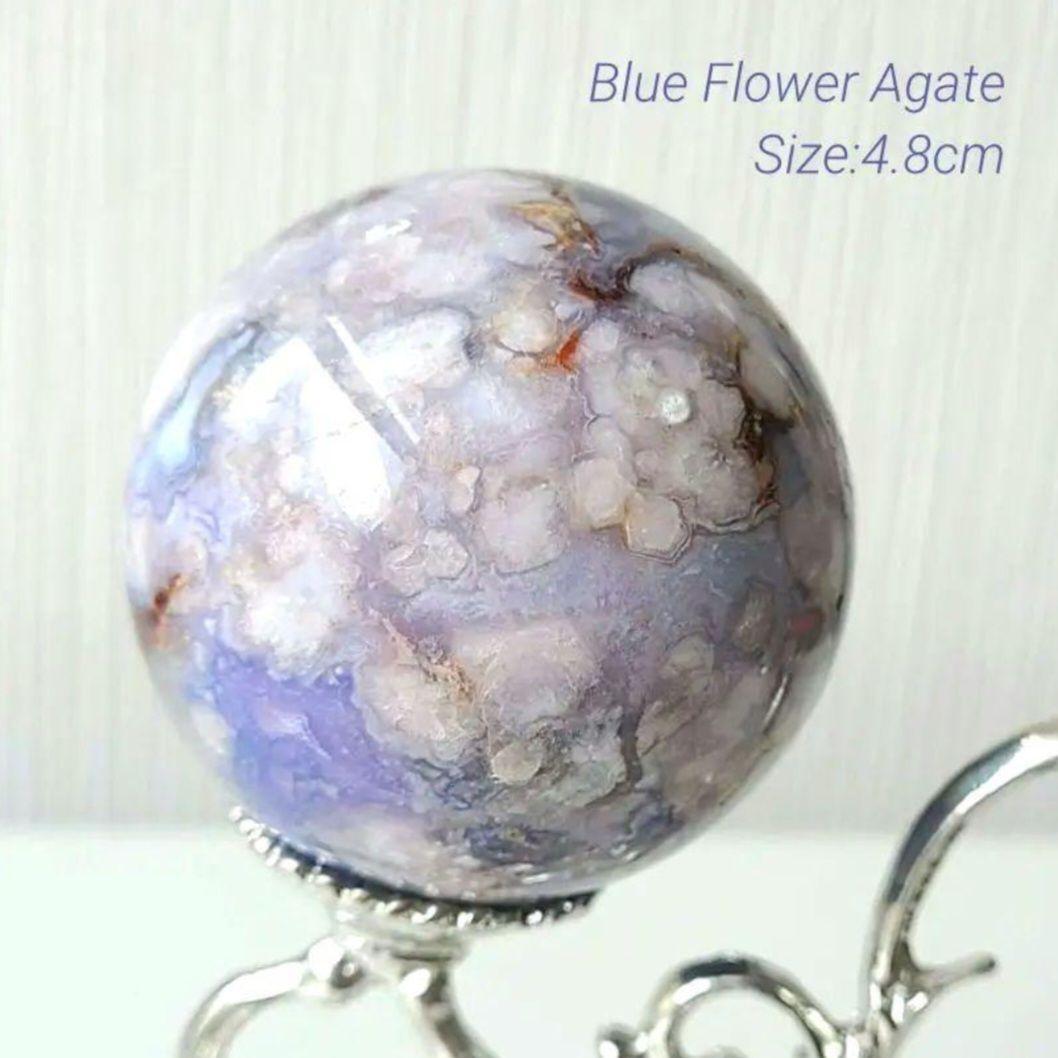 ブルー桜瑪瑙　スフィア　天然石置物　フラワーアゲート　原石　丸玉　ディスプレイ