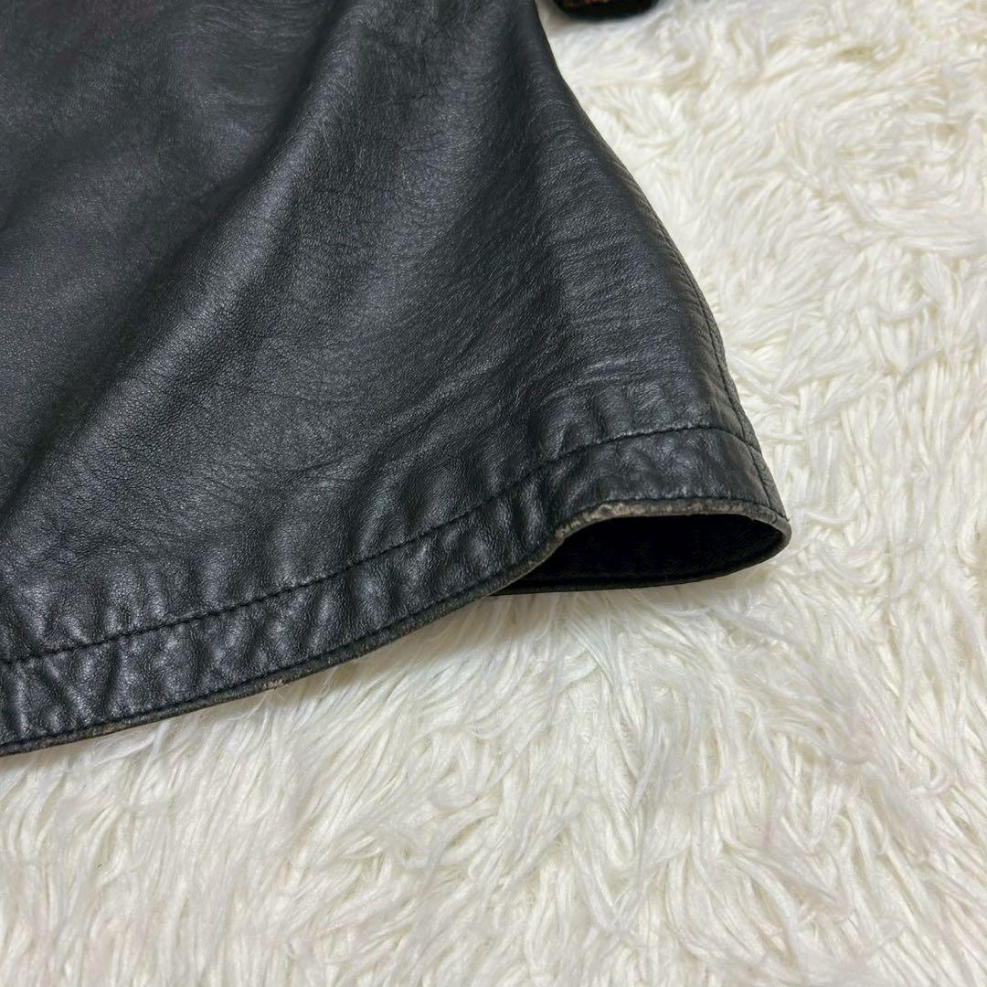 リアルレザー トレンチコート 本革 ブラック 裏地総柄 ペイズリー ベルト 古着