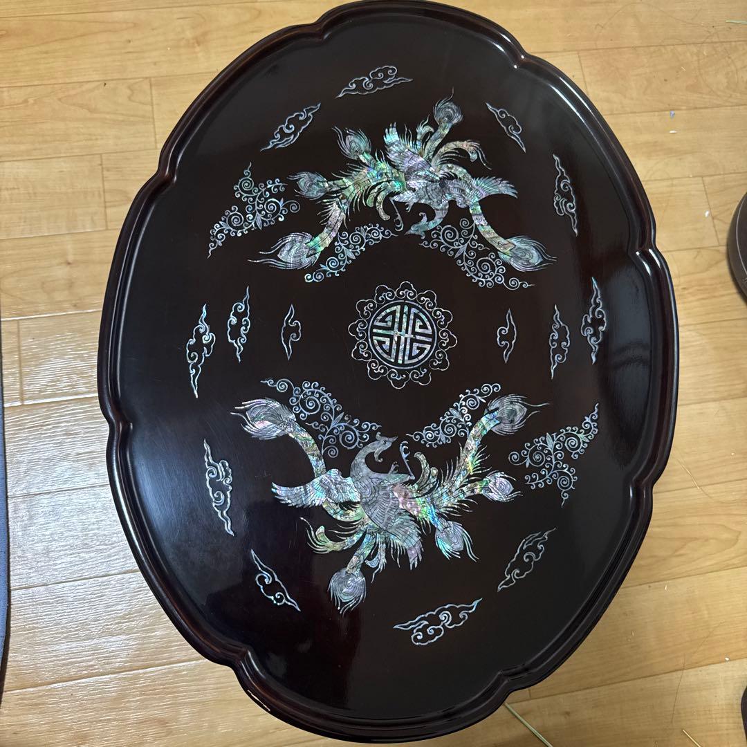 韓国伝統工芸 螺鈿細工 貝殻細工 鳳凰 螺鈿台 アンティーク家具