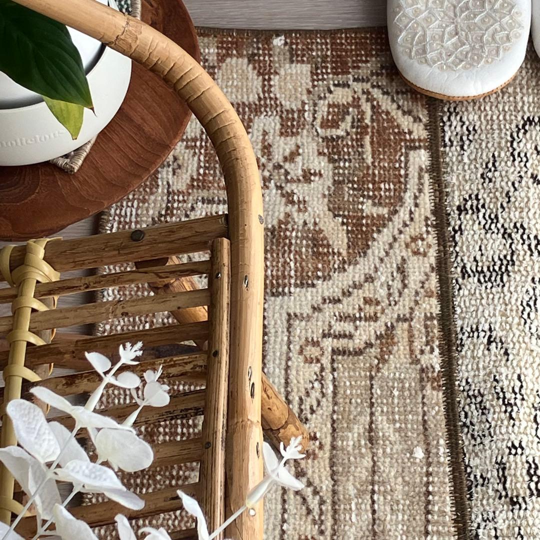 パッチワーク✳︎ 63×97✳︎キャラメル　マロンブラウン　トルコヴィンテージラグ