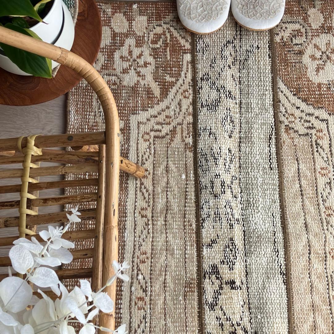 パッチワーク✳︎ 63×97✳︎キャラメル　マロンブラウン　トルコヴィンテージラグ