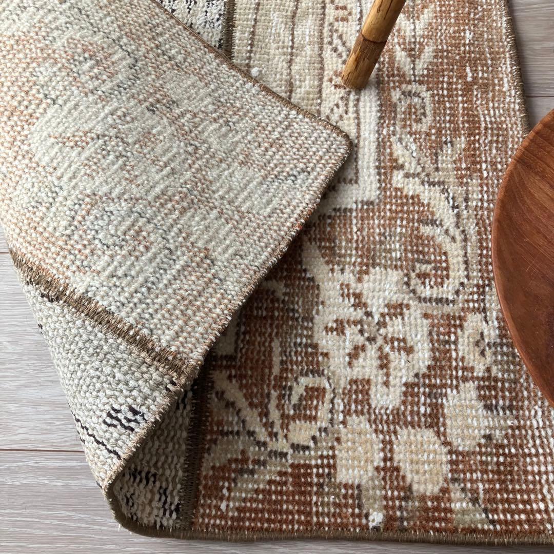 パッチワーク✳︎ 63×97✳︎キャラメル　マロンブラウン　トルコヴィンテージラグ