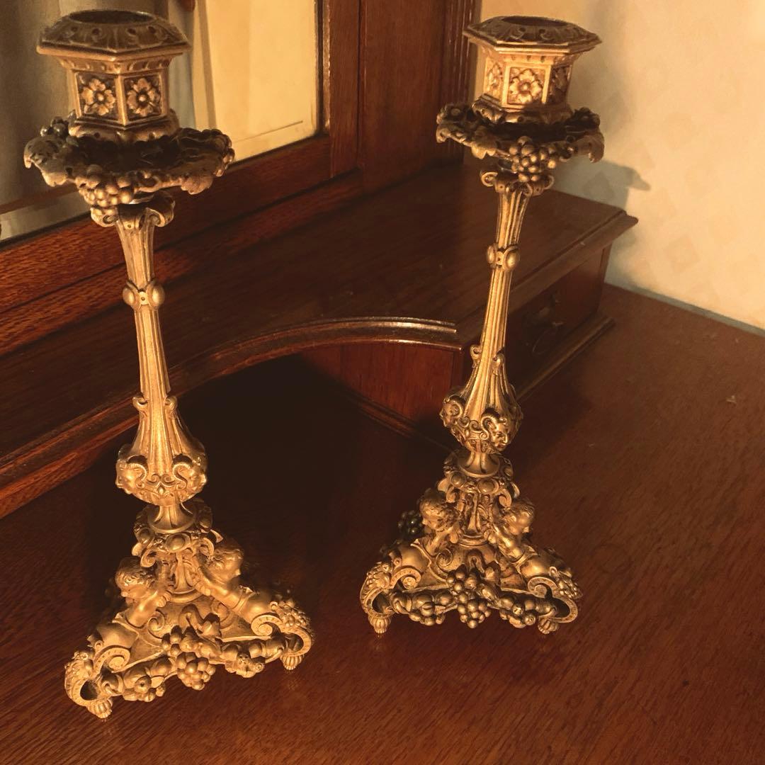 19世紀　アンティーク燭台　三足天使