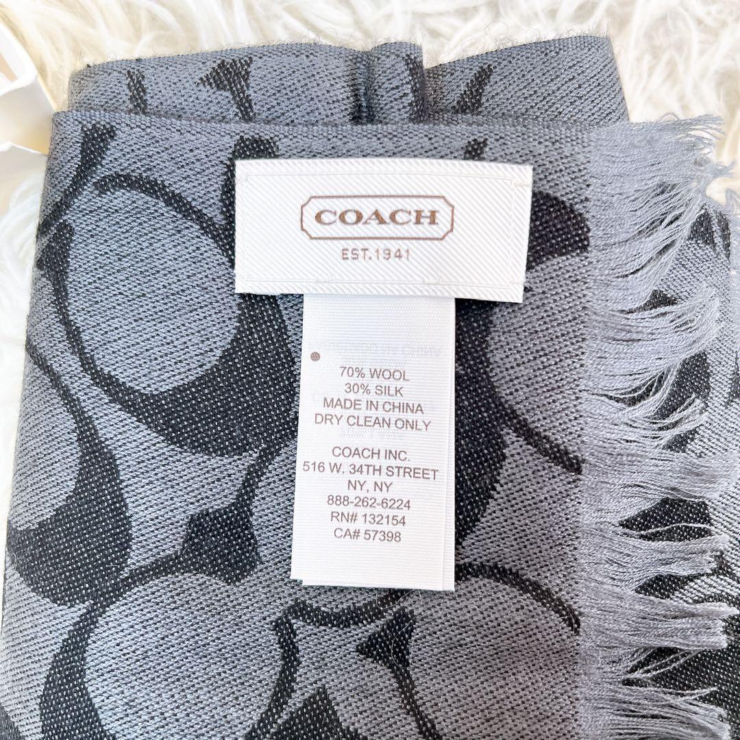 COACH コーチ シグネチャー マフラー ウール×カシミヤ フリンジ付 グレー