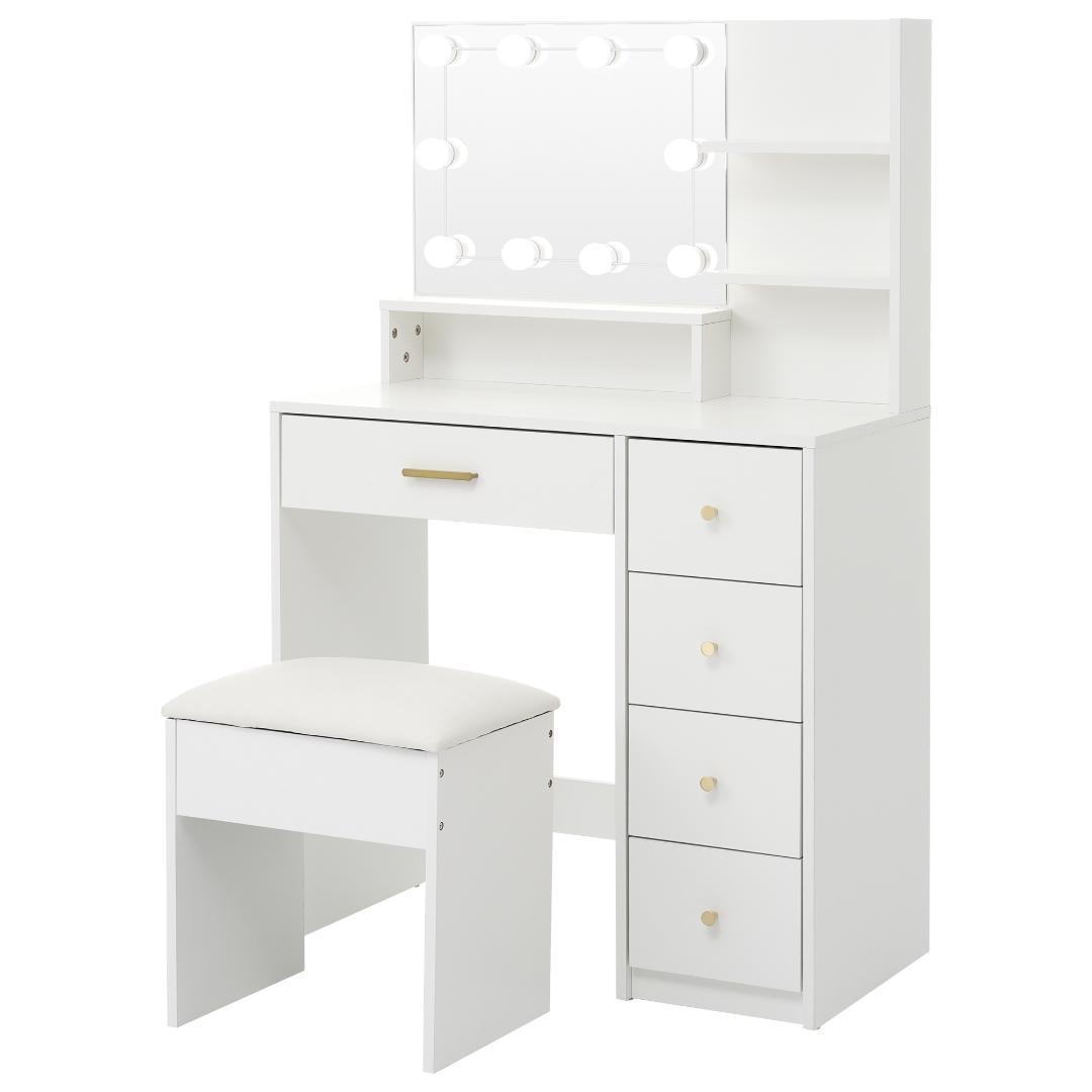 コメントで10%OFF ドレッサー 化粧台 鏡台 LEDライト スツール付 収納