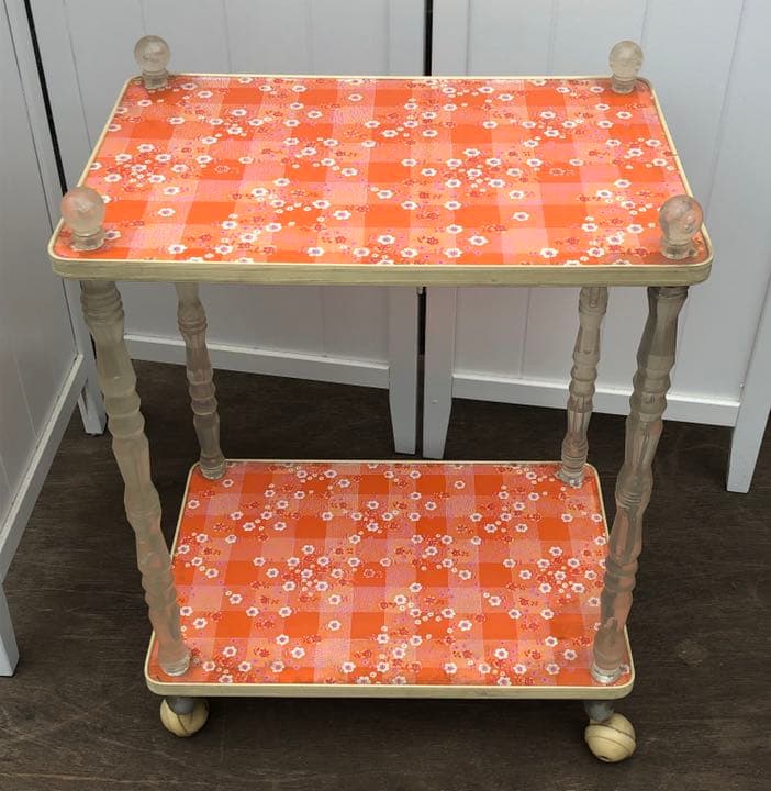 昭和レトロポップ  気泡入りの花柄ワゴン　70年台　ポップ フラワー　棚