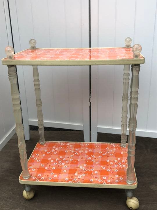 昭和レトロポップ  気泡入りの花柄ワゴン　70年台　ポップ フラワー　棚