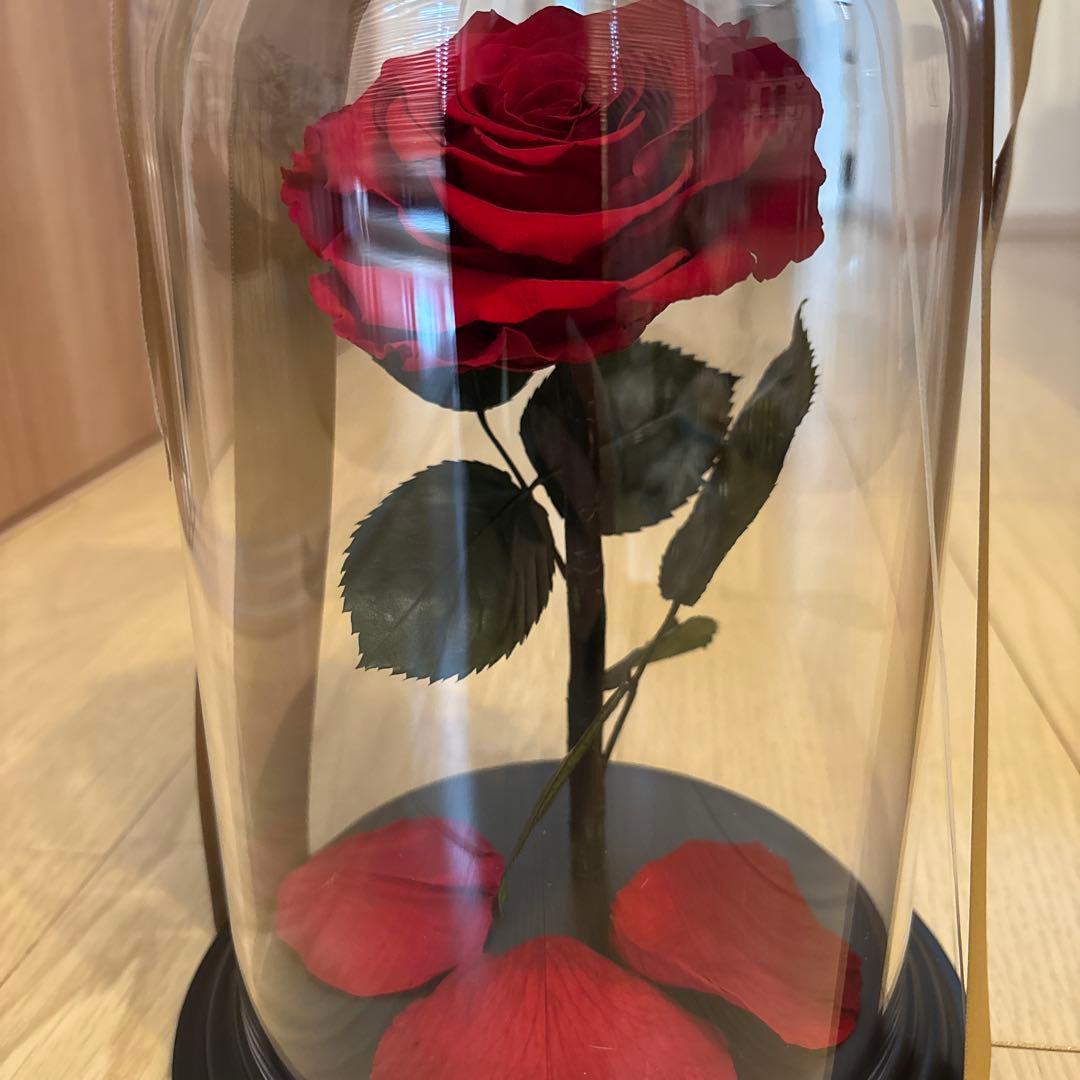 赤いバラ　プリザーブドローズ ガラスドーム付き