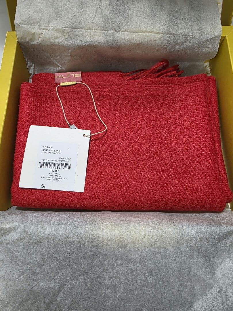 【新品・未使用】 ベビーアルパカ 100% ストール スカーレット (箱あり)