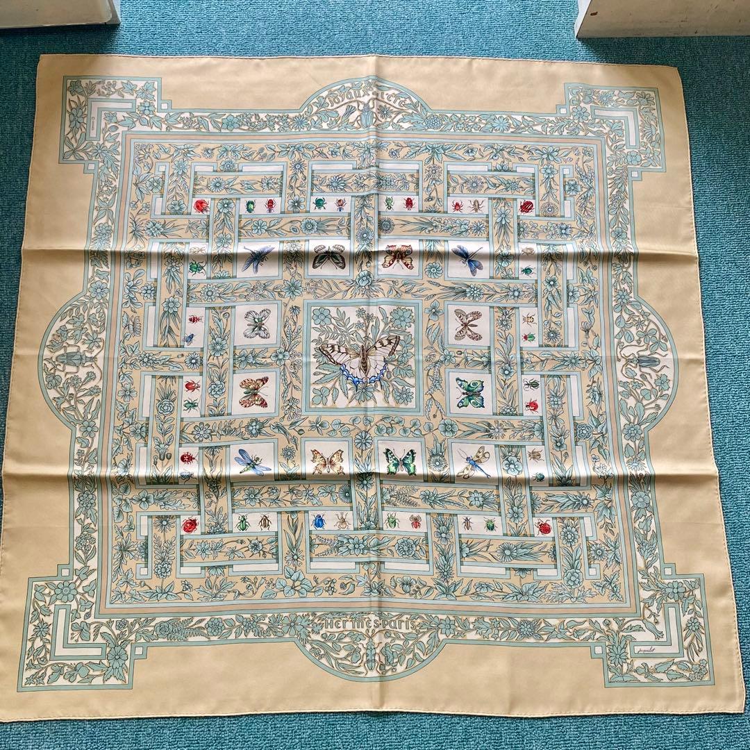 エルメス カレ90 スカーフ シルク100% 1990年代　ベージュ系