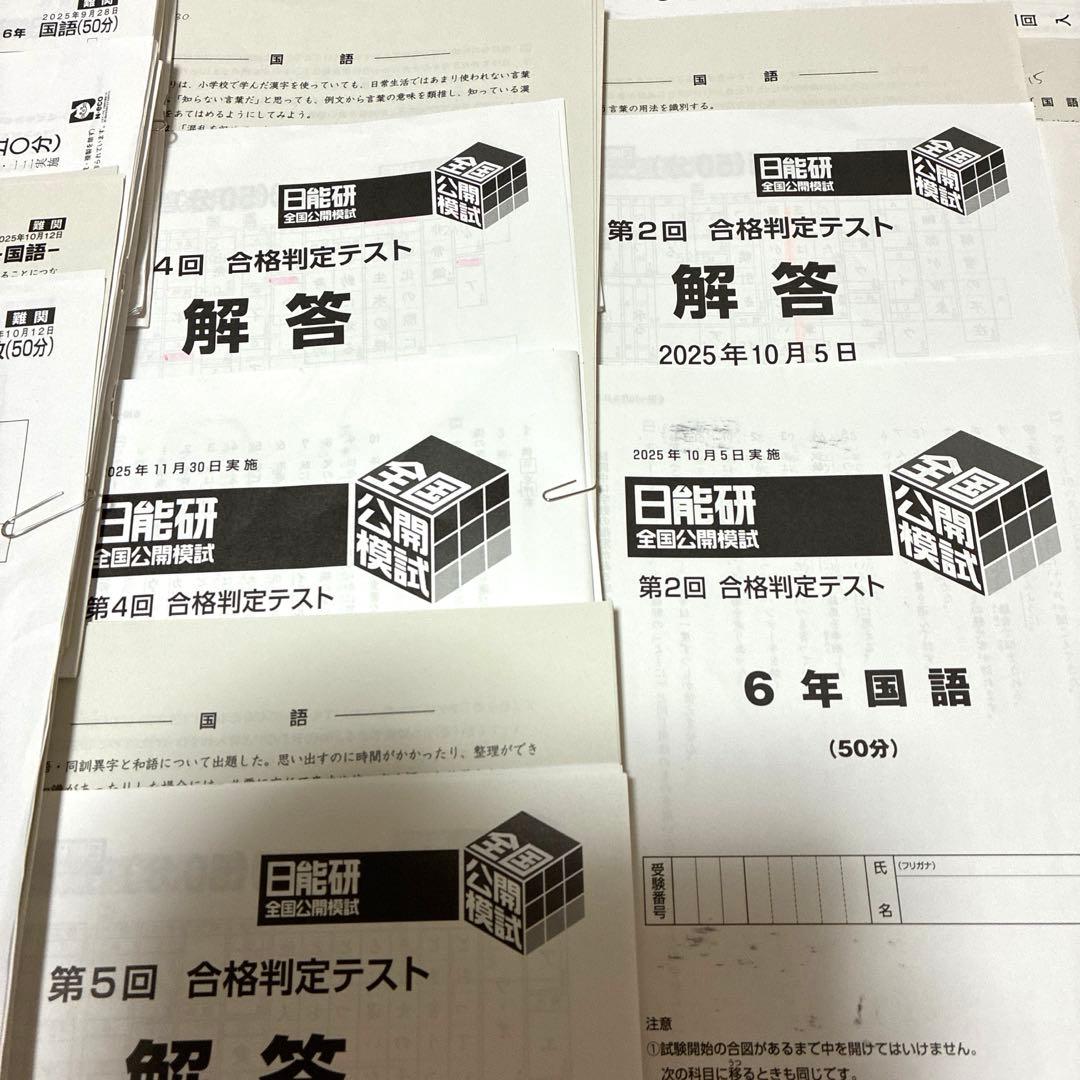 【最新2025年】日能研6年 後期　20回分　公開模試　育成テスト　入試実践模試