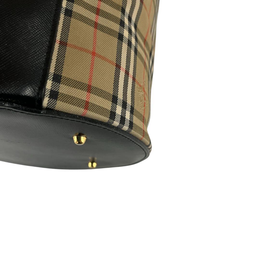 良品　バーバリー　ノバチェック　バニティバッグ　ハンドバッグ　筒形　円形