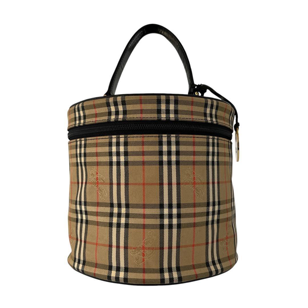 良品　バーバリー　ノバチェック　バニティバッグ　ハンドバッグ　筒形　円形