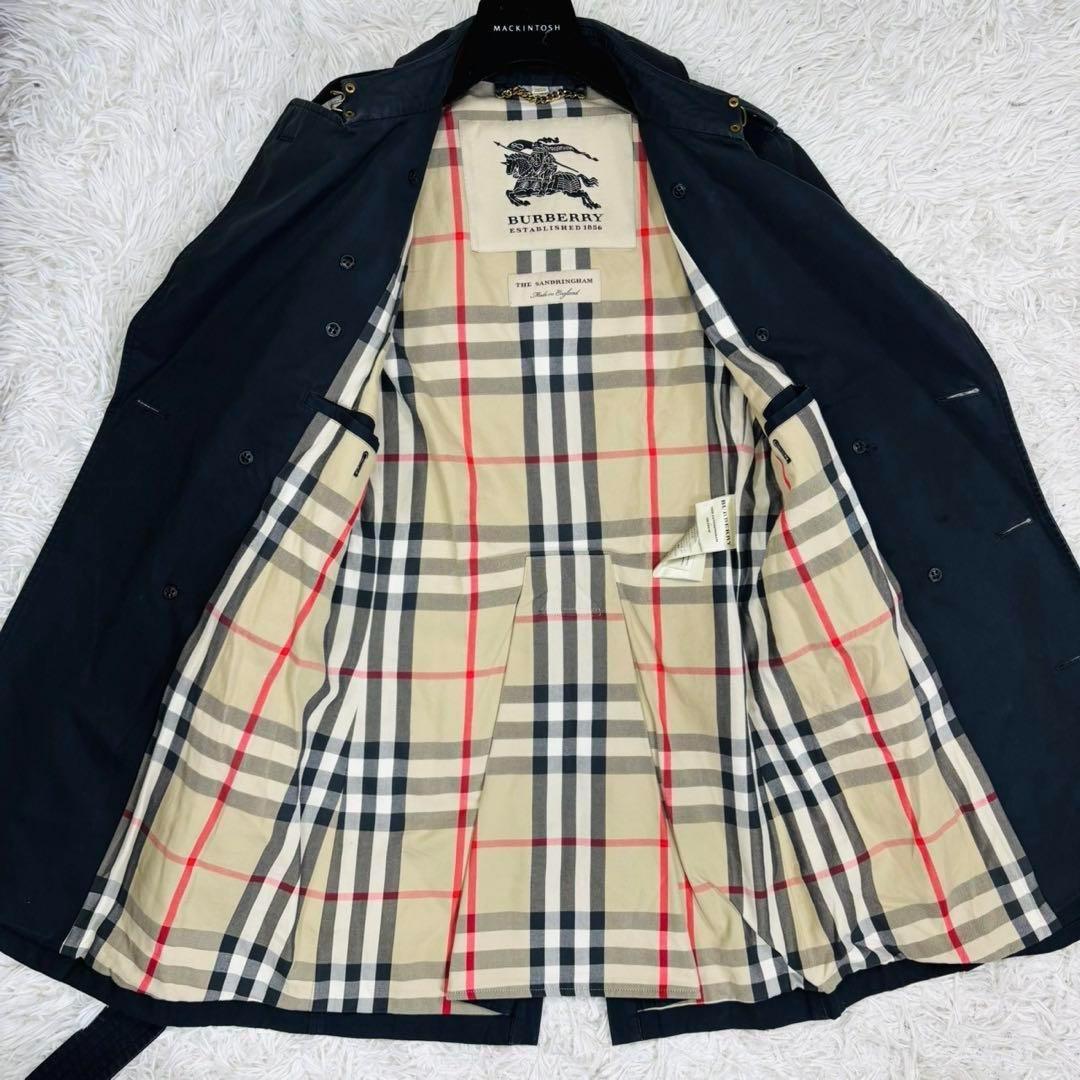 美品 バーバリー 現行 サンドリンガム トレンチコート 紺 ヘリテージ 44 S