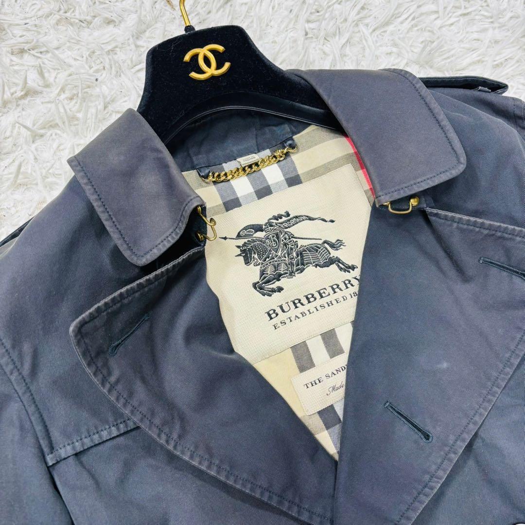 美品 バーバリー 現行 サンドリンガム トレンチコート 紺 ヘリテージ 44 S