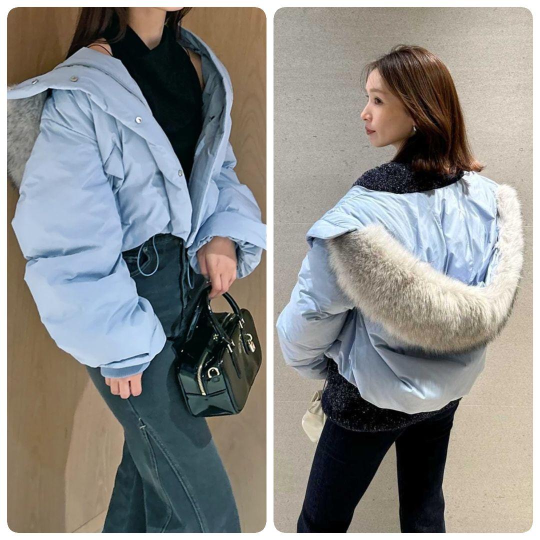 SNIDEL スナイデル 西川フードファーショートダウン BLU ブルー 水色