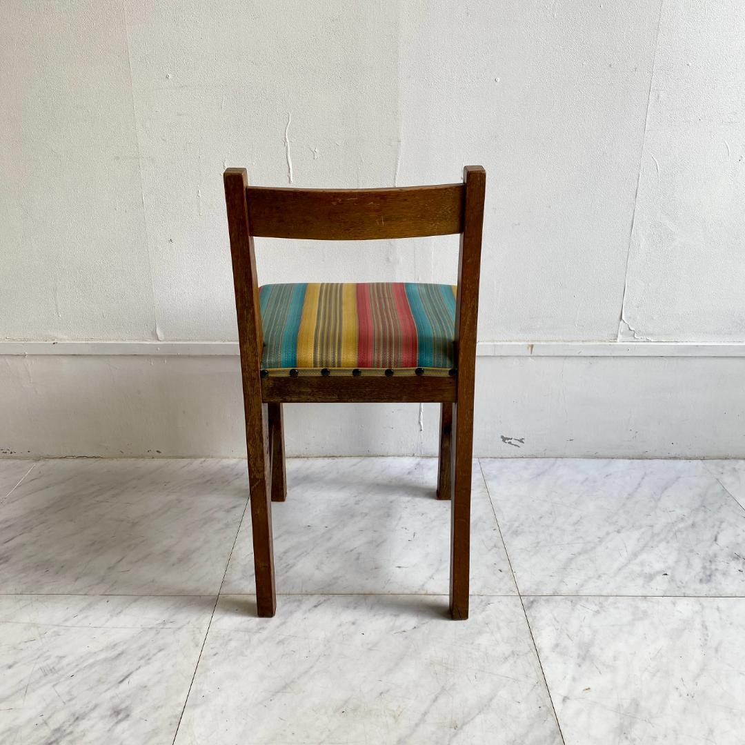 昭和レトロ 木製 チェア 椅子 ストライプ座面 鋲打ち 古家具 アンティーク