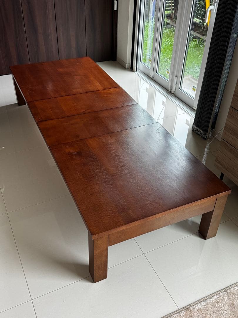 3段階伸縮　145・175・205cm木製ローテーブル　ダークブラウン