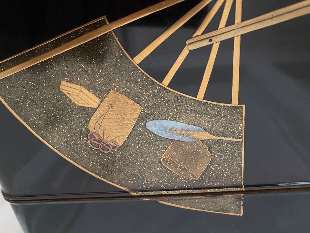 明治期頃 蒔絵 扇面 御料紙箱　料紙箱　草紙箱　書簡 内梨子地　漆器 漆工芸
