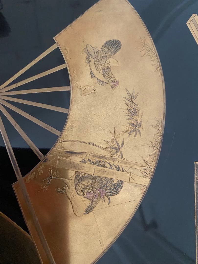 明治期頃 蒔絵 扇面 御料紙箱　料紙箱　草紙箱　書簡 内梨子地　漆器 漆工芸