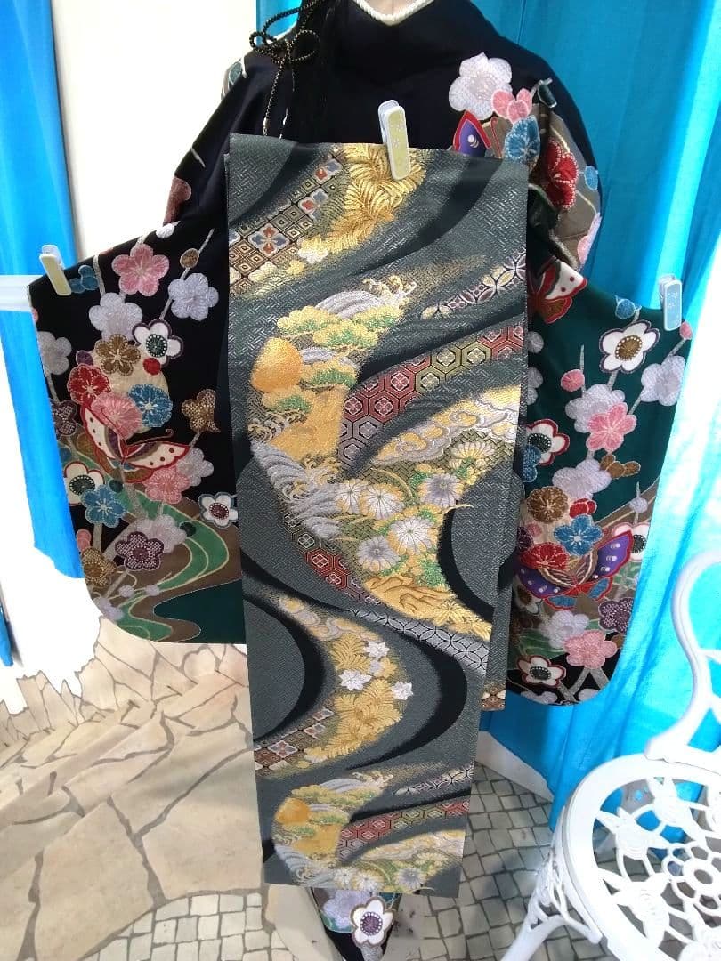 振袖フルセット、正絹絞り、落款、成人式、重ね襟、帯揚げ帯締め、西陣袋帯、襦袢