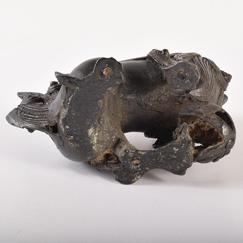 中国　古銅宣徳銅　玉乗り獅子　置物　D　R7798