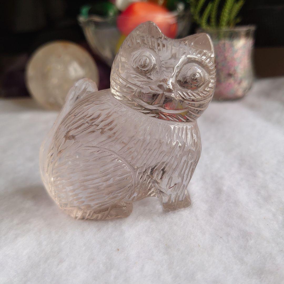 ★水晶　猫ネコねこ置物　手掘り　素敵な逸品