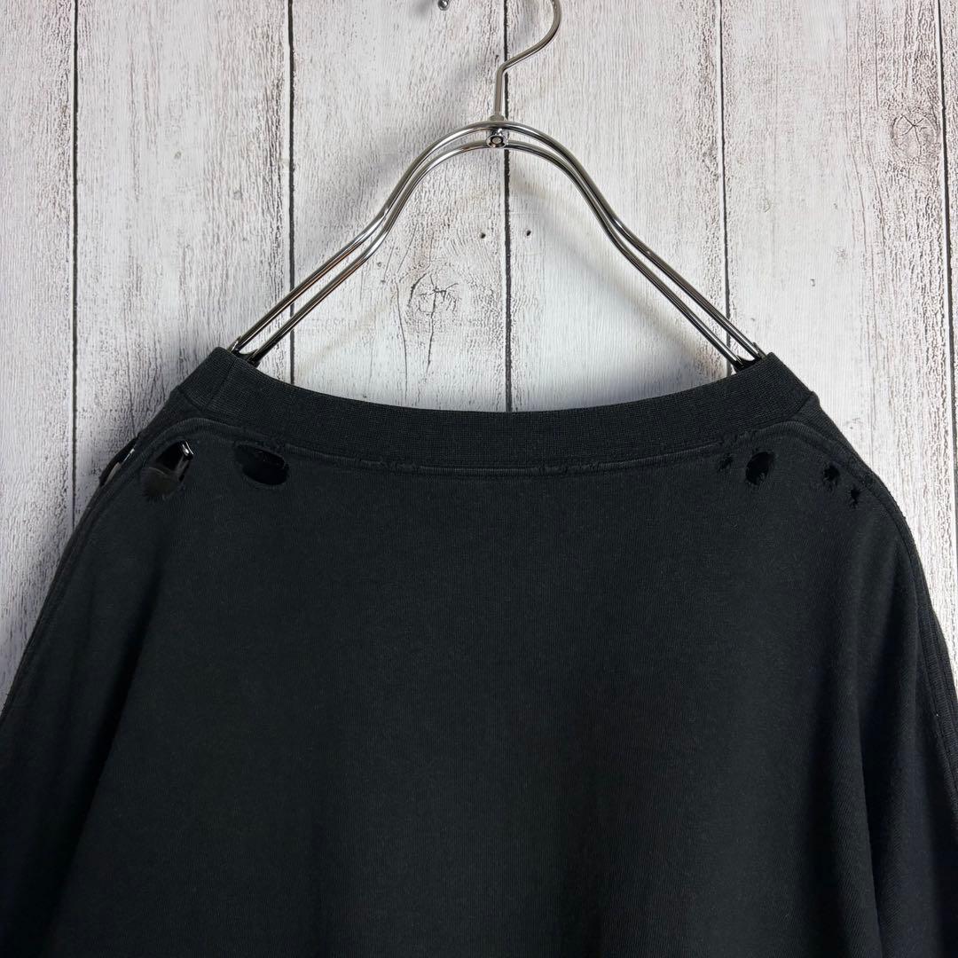 368【サイズ5】バレンシアガ☆両袖BB刺繍入りロンＴ デストロイ加工 ブラック