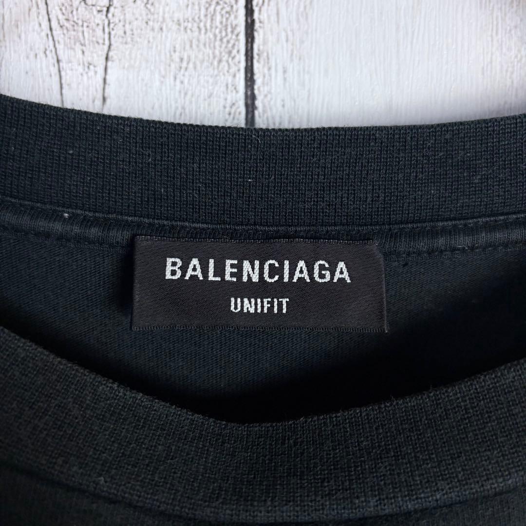 368【サイズ5】バレンシアガ☆両袖BB刺繍入りロンＴ デストロイ加工 ブラック