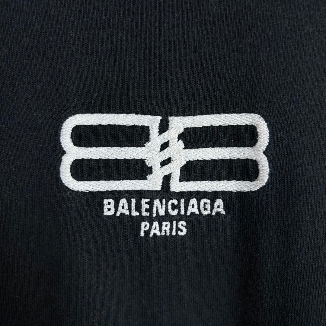 368【サイズ5】バレンシアガ☆両袖BB刺繍入りロンＴ デストロイ加工 ブラック