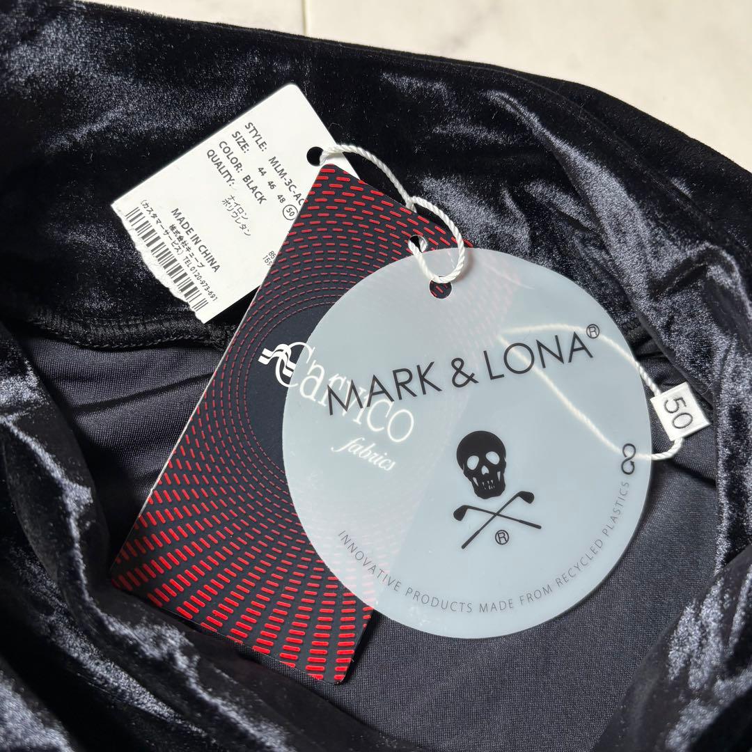 未使用タグ付き MARK&LONA ベロア シャツ チャーム付き 50/XL 黒